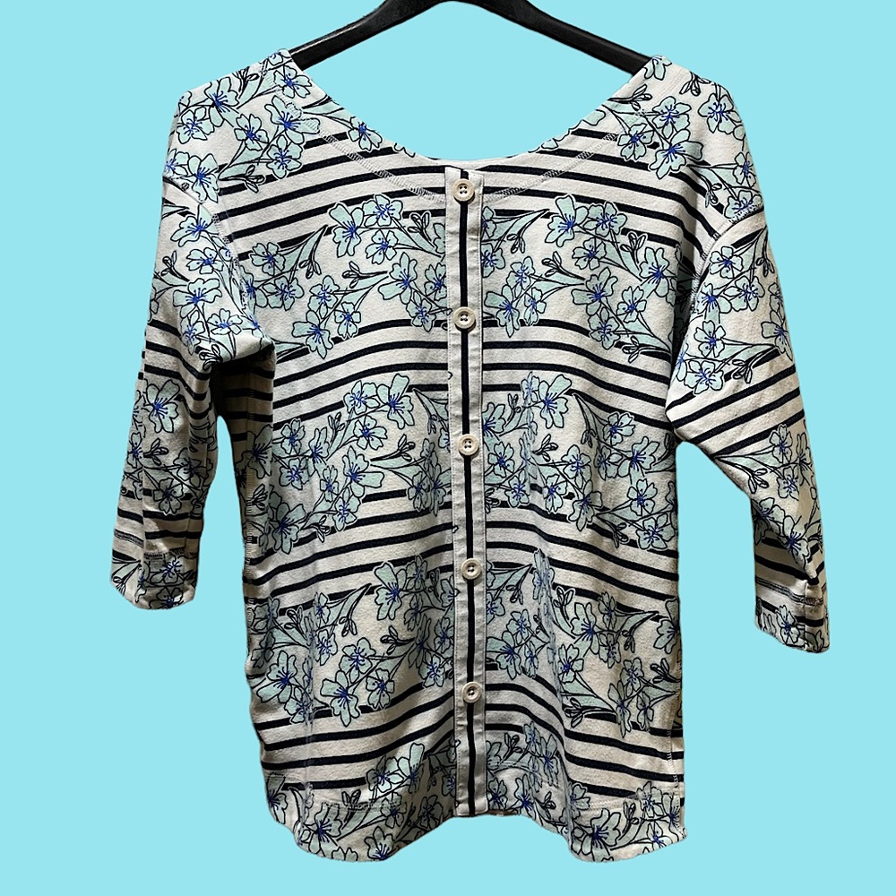 Talbots Womens Blue/White Floral Striped Shirt